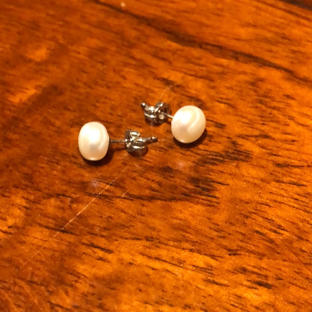 Pearl earrings; silver posts